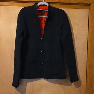 Shanghai Tang Black Emboridered Cashmere Jacket with Red Lining